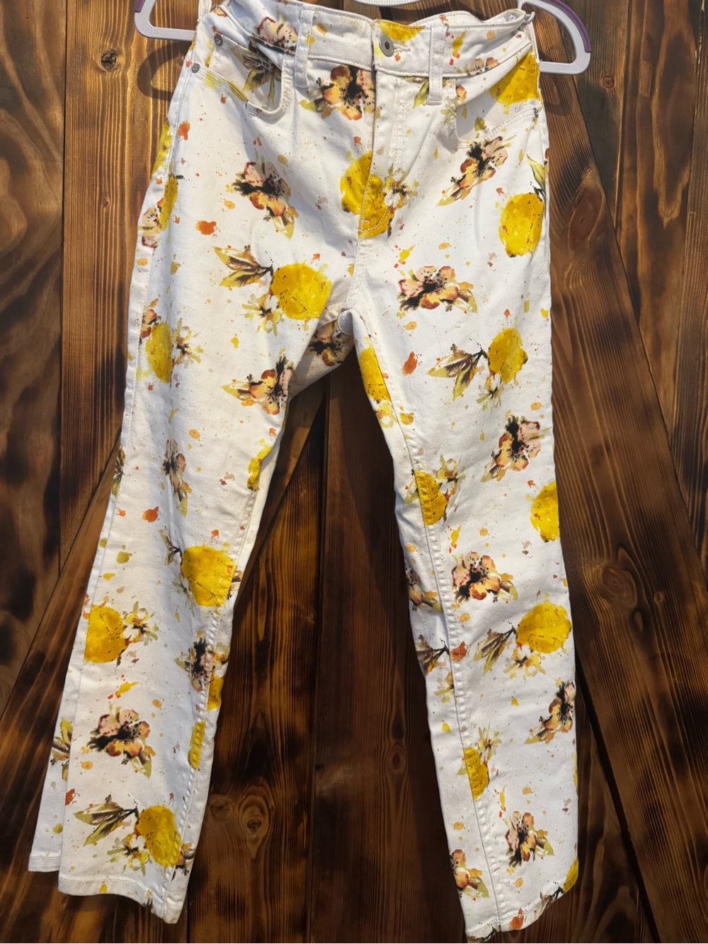 Women’s Bootcut Floral Lemon Print White Pants